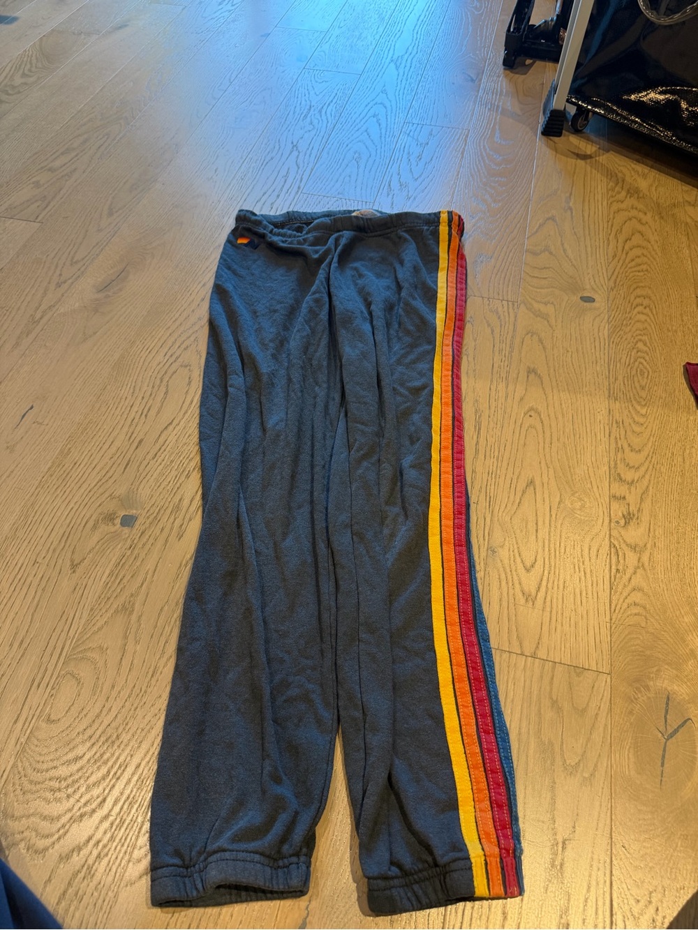 Aviator Nation Charcoal Track Pants with Rainbow Side Stripes